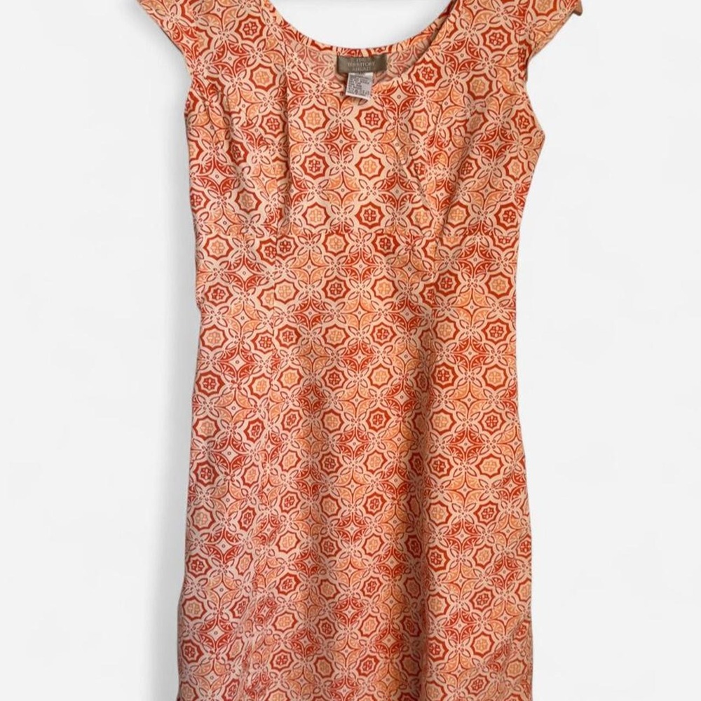 The Territory Ahead Orange Cream Geometric Cotton Dress 4P